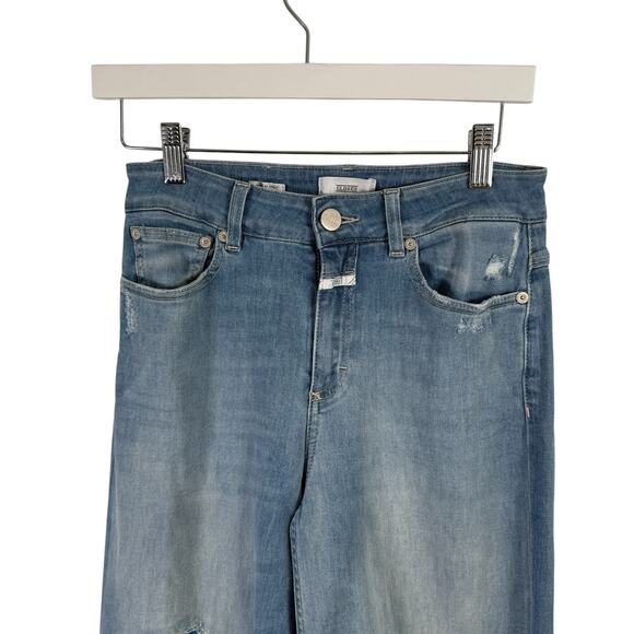 CLOSED Denim Glow Up Flared Jeans Wide Leg Hellblau Distressed Womens 25 - Picture 3 of 11
